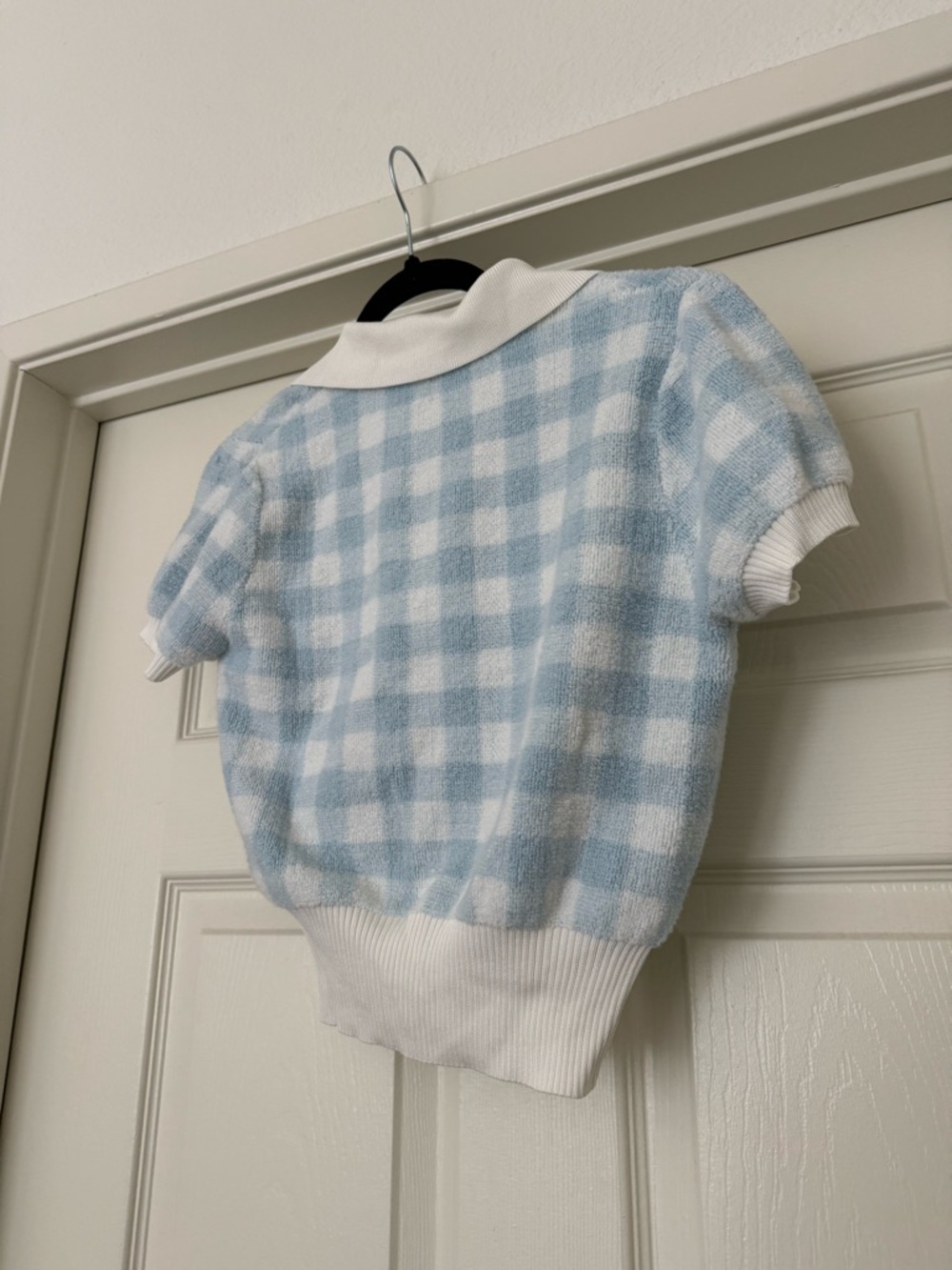 Alexander Wang Towel Gingham Polo Top in Oxford Blue & White - Picture 7 of 12